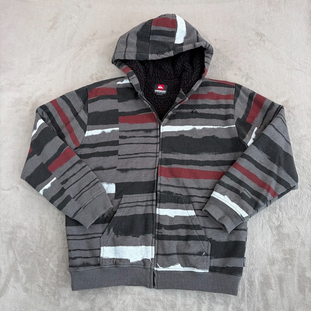 Quiksilver Sherpa Lined Full Zip Hoodie Youth XL 20 Multi Abstract Print Pockets